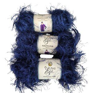 3 Pack Yarn Bee Haute Fur Navy Blue 3.5 oz 76 Yard Each Lot of 3